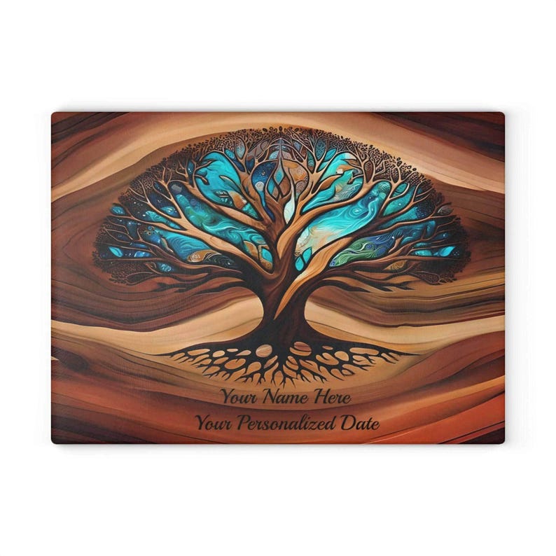 Personalized Charcuterie Board, Tree of Life Glass, Custom Wedding Gift, Resin - Epoxy- Wood Look Print on Glass, Couple Gifts Cutting Board image 4