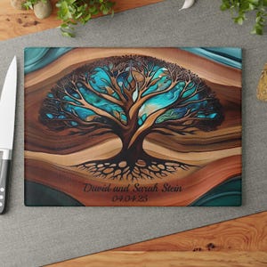 Personalized Charcuterie Board, Glass Custom Tree of Life, Custom Wedding Gift, Resin Epoxy Look Print on Glass, Couple Gifts, Cutting Board