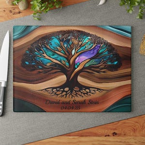 Personalized Charcuterie Board, Tree of Life Glass, Customized Wedding Gift, Resin Epoxy Look Print on Glass Couple Gift, Cutting Board, Art