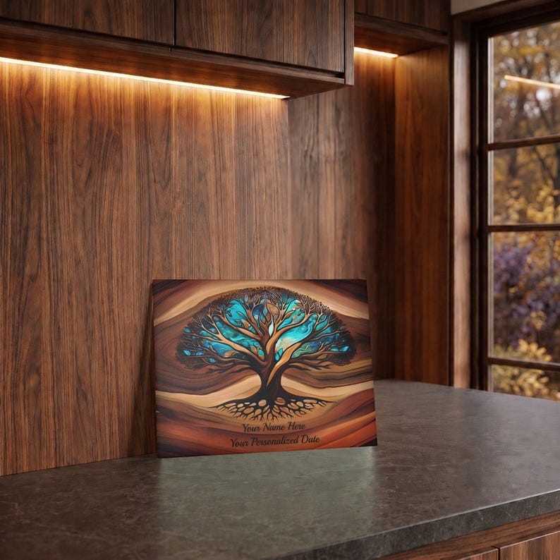 Personalized Charcuterie Board, Tree of Life Glass, Custom Wedding Gift, Resin - Epoxy- Wood Look Print on Glass, Couple Gifts Cutting Board image 13