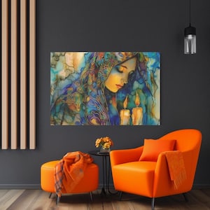 Jewish Painting, Jewish Art, Jewish Candle Lighting Art, Canvas Print, Jewish Painting, Sizes 36&quot; x 24&quot; or 48&quot; x 32&quot;, Judaica Art Painting