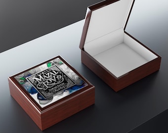 Custom Bar Mitzvah Gift, Personalized Bar Mitzvah Wood Box, Jewish Boy Gift, Keepsake, Jewish Boy Gift, Silver, Art Print On Ceramic Top