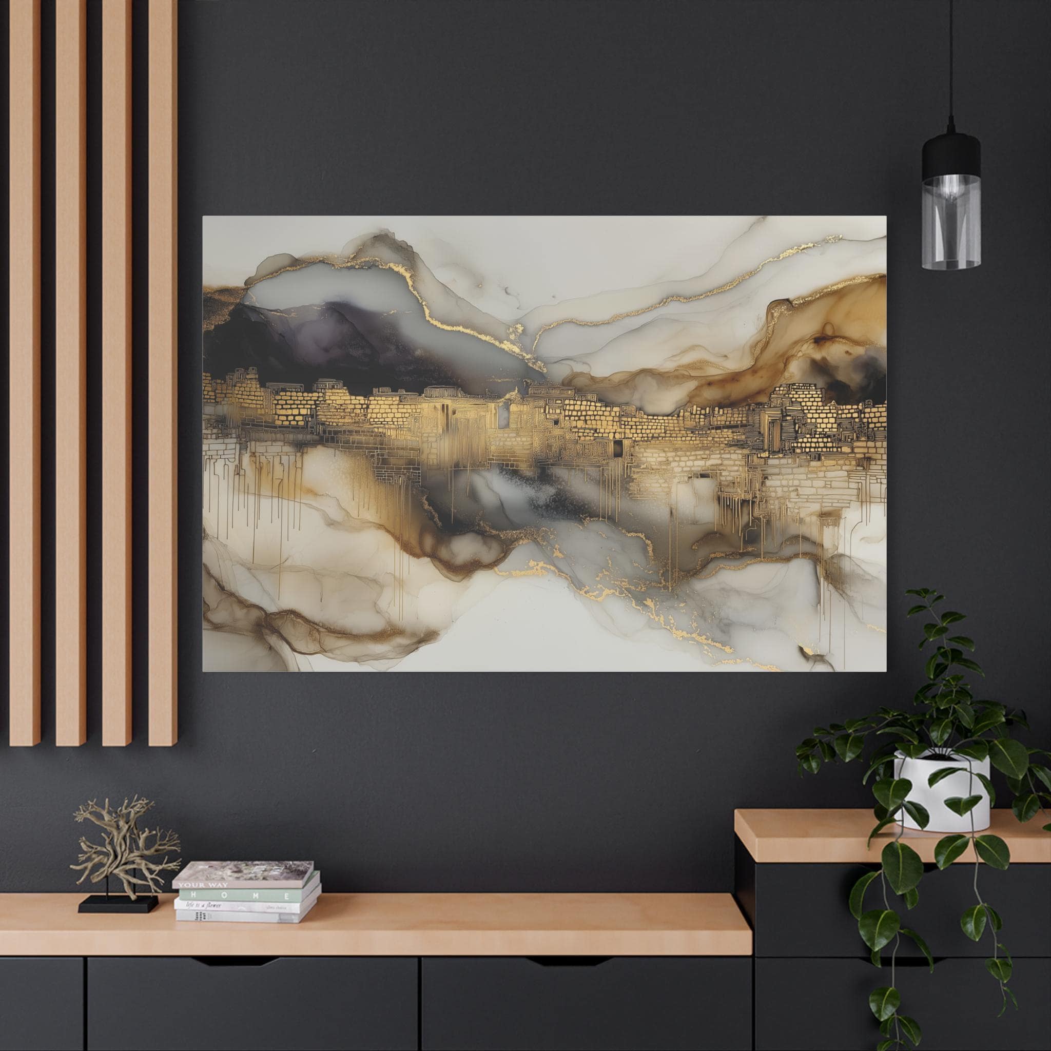 Extra Large Jewish Art Painting, Alcohol Ink Gold Painting Canvas Print, Jewish Modern Abstract Art, 60 x 40 Jewish Jerusalem Art, Israel