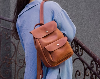 Leather Backpack Women | Personalized Rucksack | Small Vintage Leather Backpack | Handmade Custom Bag | Gift for Her | Free Initials