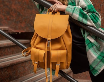 Personalized Leather Backpack for Women | Pastel Tote Rucksack | Laptop Leather Backpack | Handmade Custom Gift for Her | Free Initials