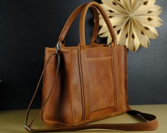 Personalized Leather Tote Bag for Women, Handmade Full Grain Shoulder Bag, Vintage Crossbody Satchel, Large Everyday Work Bag, Gift for Her