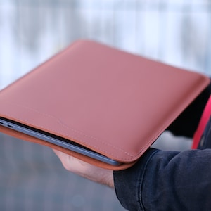 Leather MacBook Sleeve for Pro/Air 13 15 16, Personalized Laptop Case Cover, Handmade Slim Leather Sleeve, Gift with Free Initials
