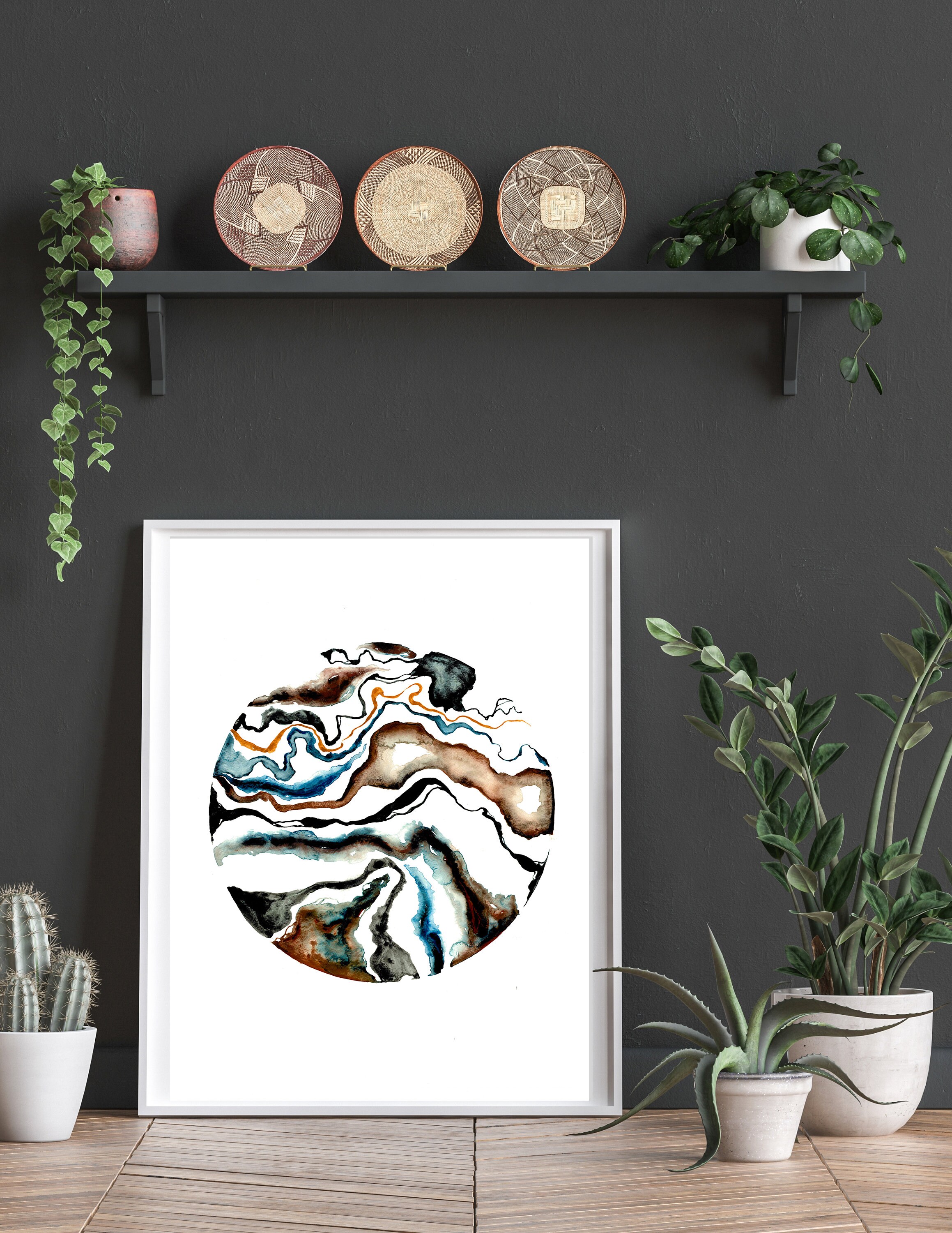Earth Tones Earthy Abstract Painting Watercolor Minimalist Etsy