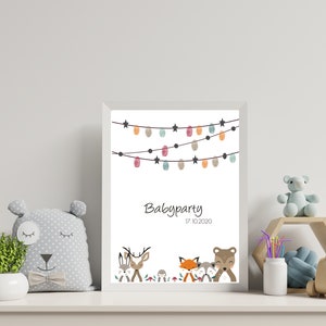Poster Babyparty Babyshower Fingerabdruck Fingerprint Gästebuch personalisierbar, Din A4, DIn A3 oder digital als pdf