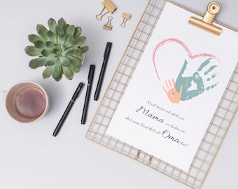 Mother's Day Gift | Mom and Grandma | Personalized with handprint | Downloadable | Digital | A4 for self-printing