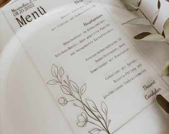 Menu and Drinks Card on Acrylic | Wedding Din B6 | free choice of color green blue berry rose taupe black brown red violet