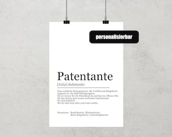 Geschenk Patentante personalisiert| Weihnachten | Poster | Definition | minimalistisch |A4, A3  digital | Geburtstag | Taufe | Weihnachten