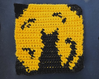 Padrão de crochê de gato preto para Halloween: Quadrado de tapeçaria da vovó (padrão digital)