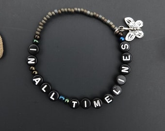 In All Timelines Charm Bracelet: Jayce Viktor, Alphabet Beads, Butterfly, Stretchy Beaded