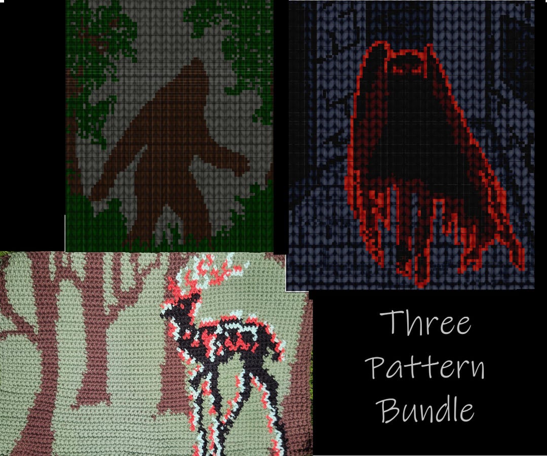 Three Cryptid Tapestry Crochet Patterns Bundle Wall Hanging Blanket ...