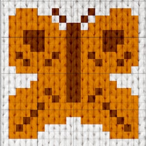 May include: A brown butterfly with orange and white wings, rendered in a pixelated style.