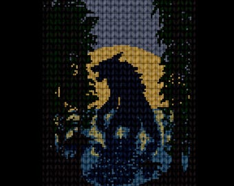Werewolf Tapestry Crochet Pattern: Cryptid Moon Wall Hanging, Blanket, Tote (Digital Pattern)