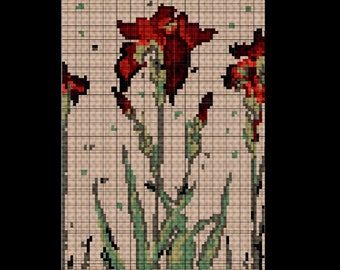 Patrón de crochet para tapiz de lirios rojos: tapiz floral estilo cottagecore (patrón digital)