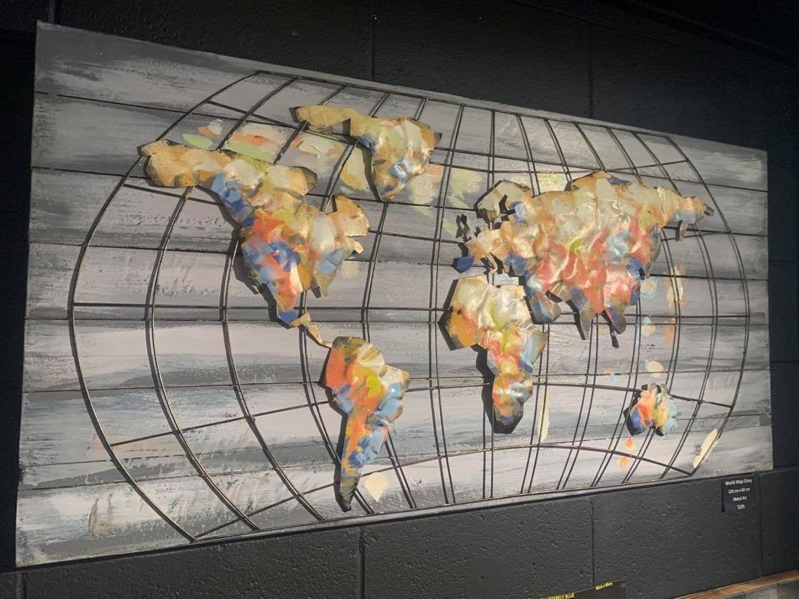 World Map Metal Art Handmade 120cm x 60cm Etsy