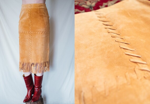 Vintage Western Tan Suede Fringe Skirt