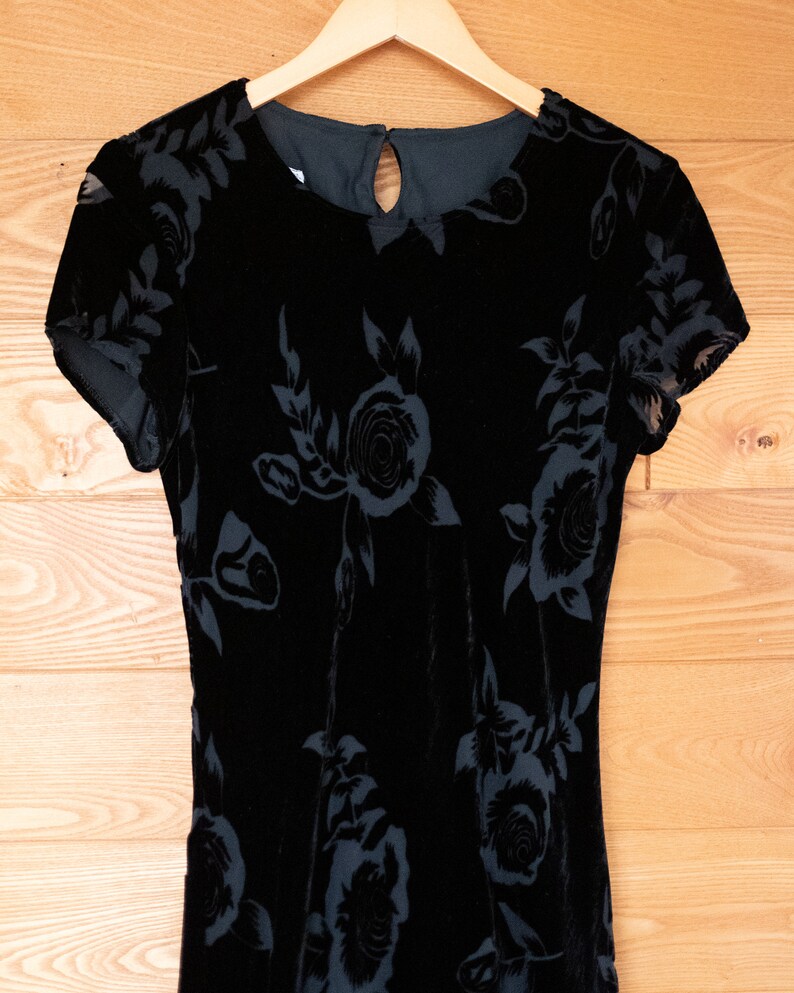 Vintage Black Velvet Floral Burn Out Maxi Dress