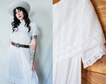 Antique White Cotton Lace Trim Bertha Collar Day Dress