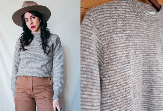 Vintage 1960s Mountain Wool Mock Neck Striped Grey