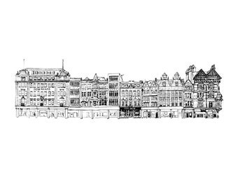Nottingham Old Market Square shop fronts - Line drawing print A4
