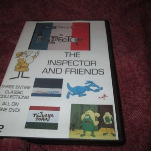 May include: DVD cover featuring The Inspector and Friends. The cover features a cartoon inspector with a magnifying glass, a blue ant and aardvark, a green frog, and the text "The Inspector and Friends".