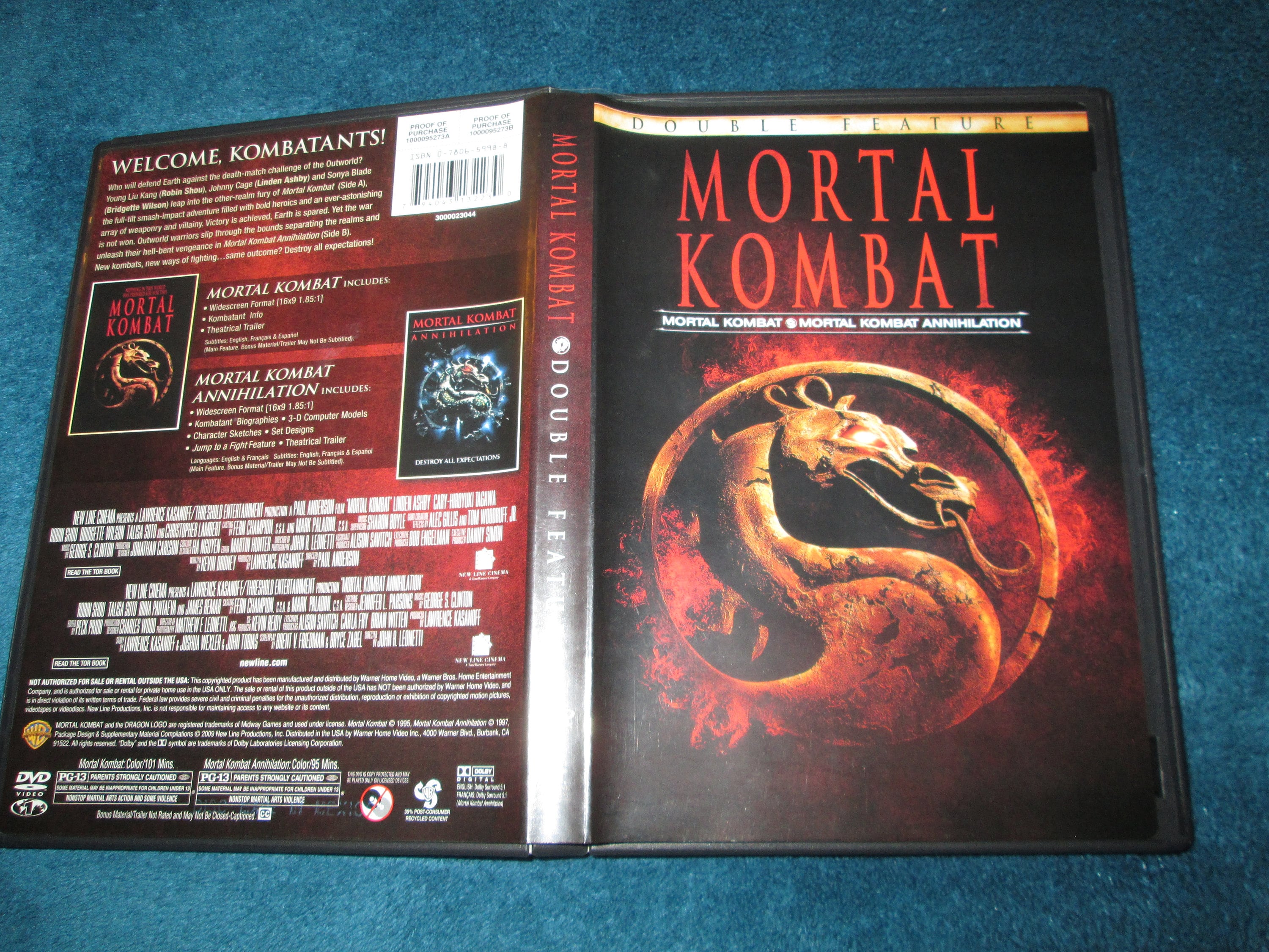 Mortal Kombat Double Feature 1 + 2 (DVD) 1995 1997 Fighting Movie