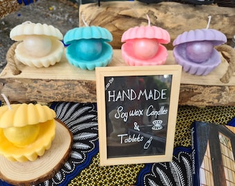 Handmade Seashell Soy Wax Candle: Pearl Accent, Coastal Home Decor