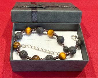 Tiger’s Eye Lava Stone Protection Bracelet | Hematite Grounding Energy Talisman | Men’s & Women’s Spiritual Jewellery