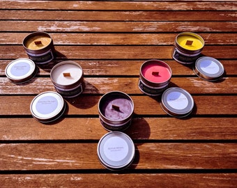 Strong Scented Soy Wax Candle: Wood Wick Tin Candle