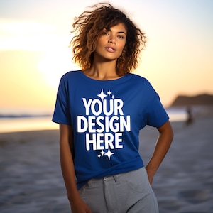 Royal Blue Tee Mockup: Gildan 64000 Women&#39;s Loose Fit (JPEG Format)