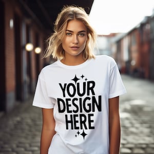 White Gildan 64000 T-shirt Mockup: Urban Style (JPEG Instant Download)