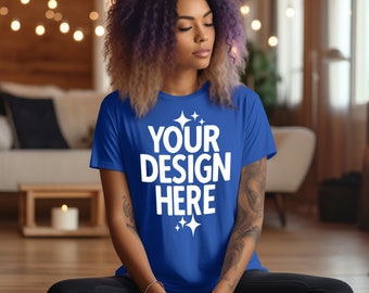 Royal Blue T-shirt Mockup: Gildan 64000, Yoga Style (JPEG)