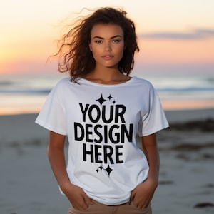 White T-shirt Mockup: Gildan 64000 Tee, Loose Fit (JPEG File)