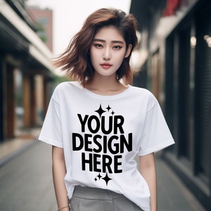 White Gildan 64000 T-shirt Mockup: Women&#39;s Loose Fit Tee (Digital Download)