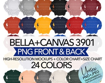 Bella Canvas 3901 Mockup Bundle: Front & Back, 24 Colors (PNG + JPEG)
