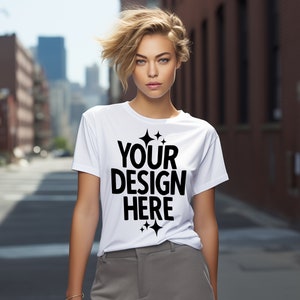 Gildan White T-shirt Mockup: Women&#39;s POD Design (Digital Download)