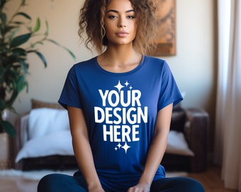 Royal Blue T-Shirt Mockup: Gildan 64000, Yoga Style (JPEG Download)