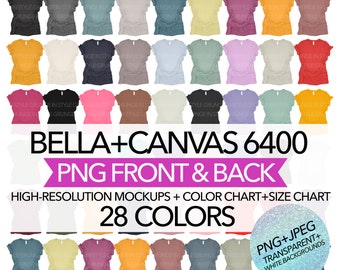 Bella Canvas 6400 T-Shirt Mockup Bundle: 28 Farben (PNG Transparent Download)