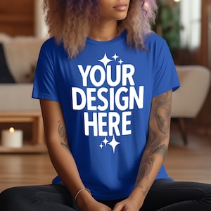 Royal Blue T-shirt Mockup: Gildan 64000 Women&#39;s Loose Fit (JPEG Digital Mockup)