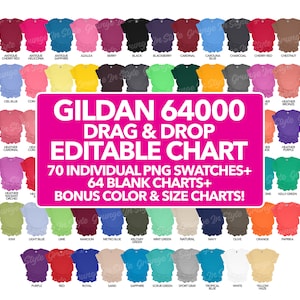 Tabla de colores editable con función de arrastrar y soltar Gildan 64000 para hacer tú mismo / unisex para hombres / 70 colores como PNG / Tablas en blanco - Combinación de colores / Camiseta G640 Softstyle