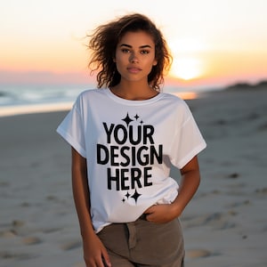 Gildan 64000 White T-shirt Mockup: Women&#39;s Tee (JPEG Download)