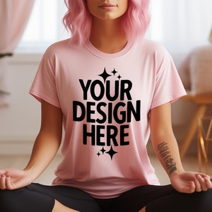 Light Pink Gildan 64000 Women&#39;s T-shirt Mockup (JPEG)