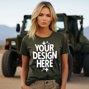Military Green T-shirt Mockup: Women&#39;s Gildan 64000 (JPEG Format)