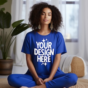 Royal Blue T-shirt Mockup: Gildan 64000 Women&#39;s Loose Tee (JPEG File)