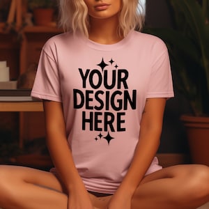 Light Pink Gildan 64000 Women&#39;s T-shirt Mockup (JPEG File)