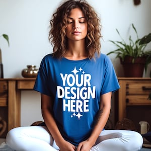 Royal Blue Gildan 64000 Women&#39;s T-shirt Mockup (JPEG)